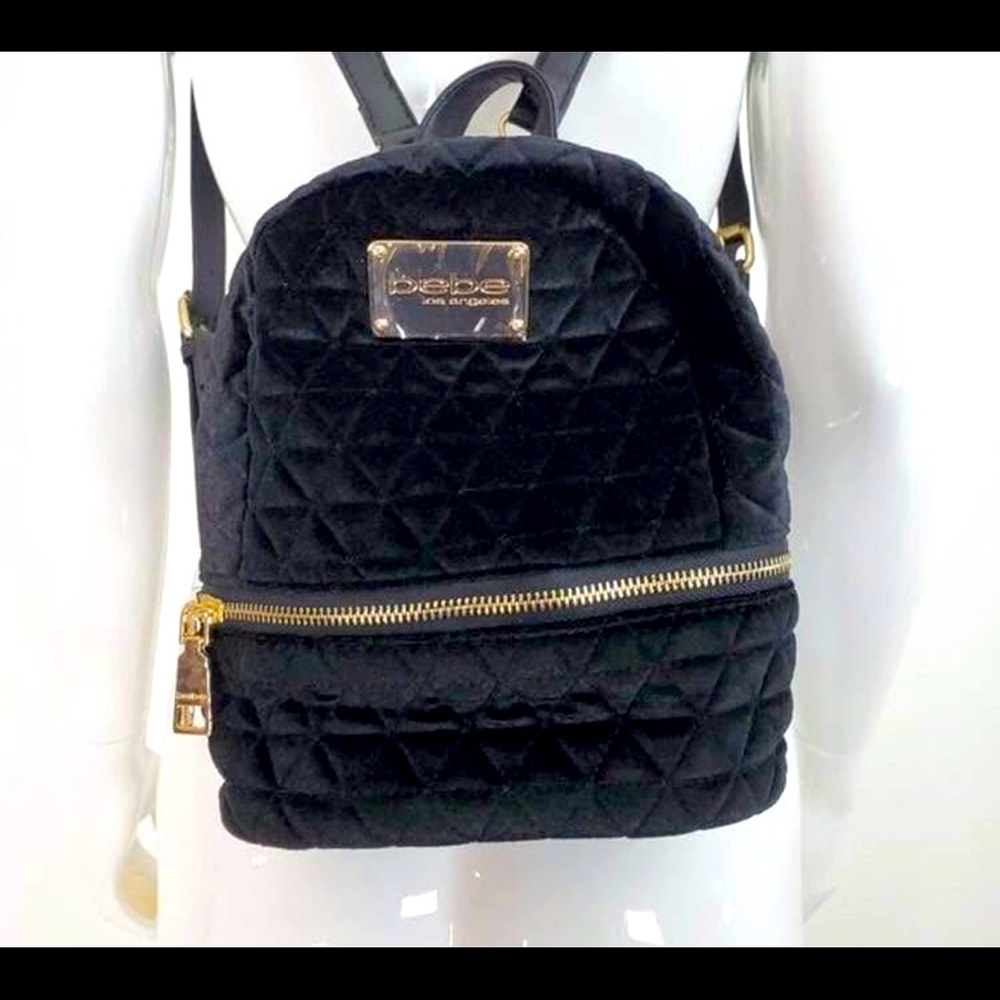 Bebe Quilted Black Backpack with Gold Accents